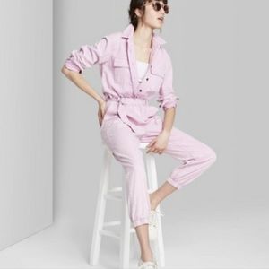 Wild Fable Pink Jeans Acid Washed Jumpsuit Lilac Snow Sz M